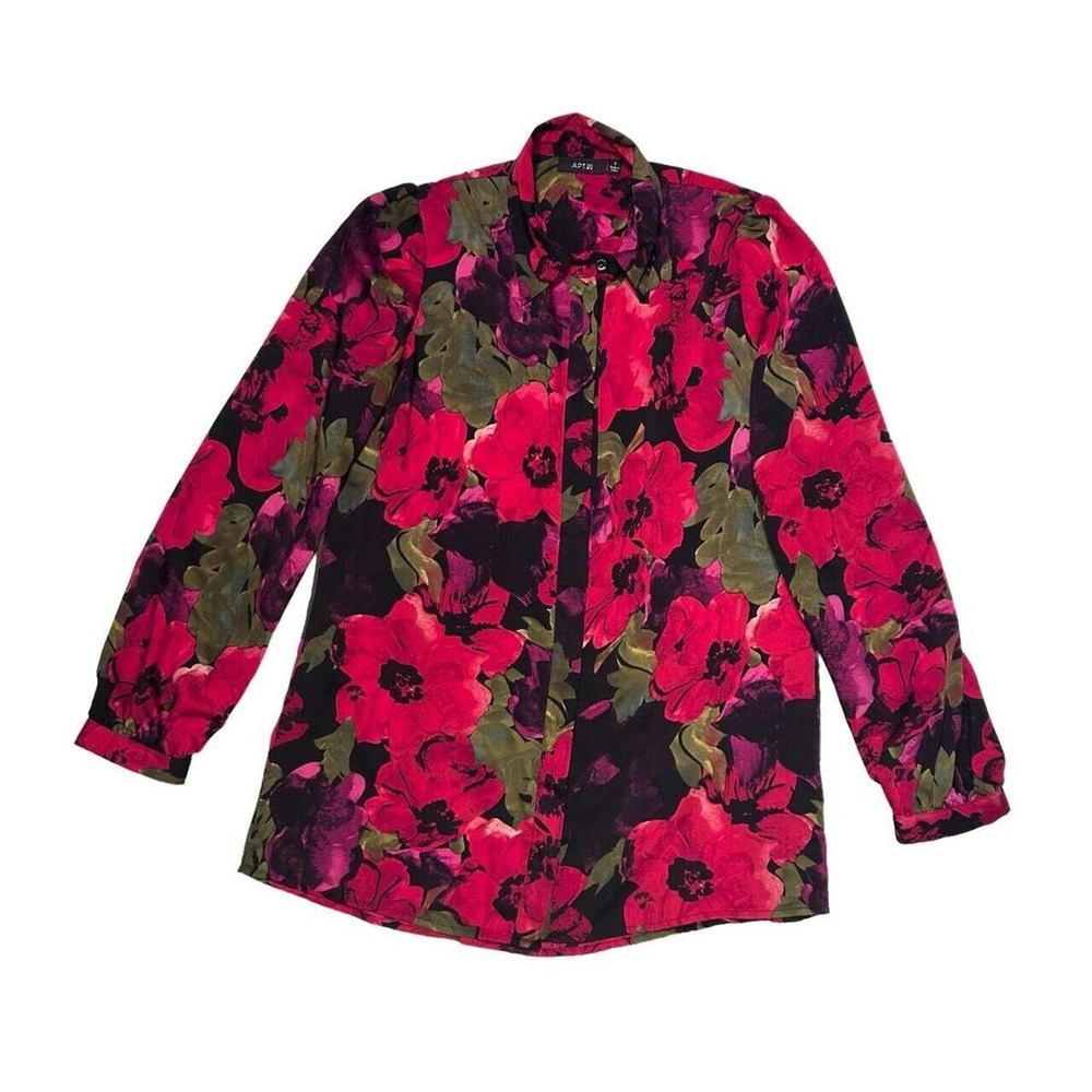 Apt 9 floral red button down shirt size S